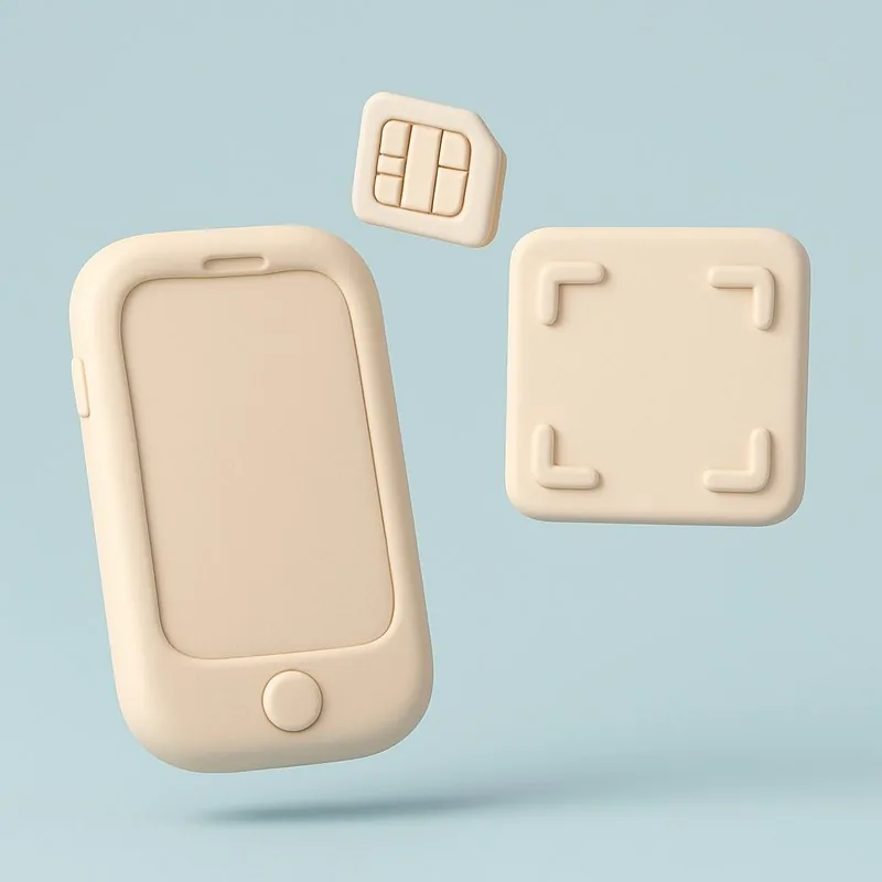 휴대폰·유심·스캔 프레임으로 표현한 eSIM QR 콘셉트 일러스트