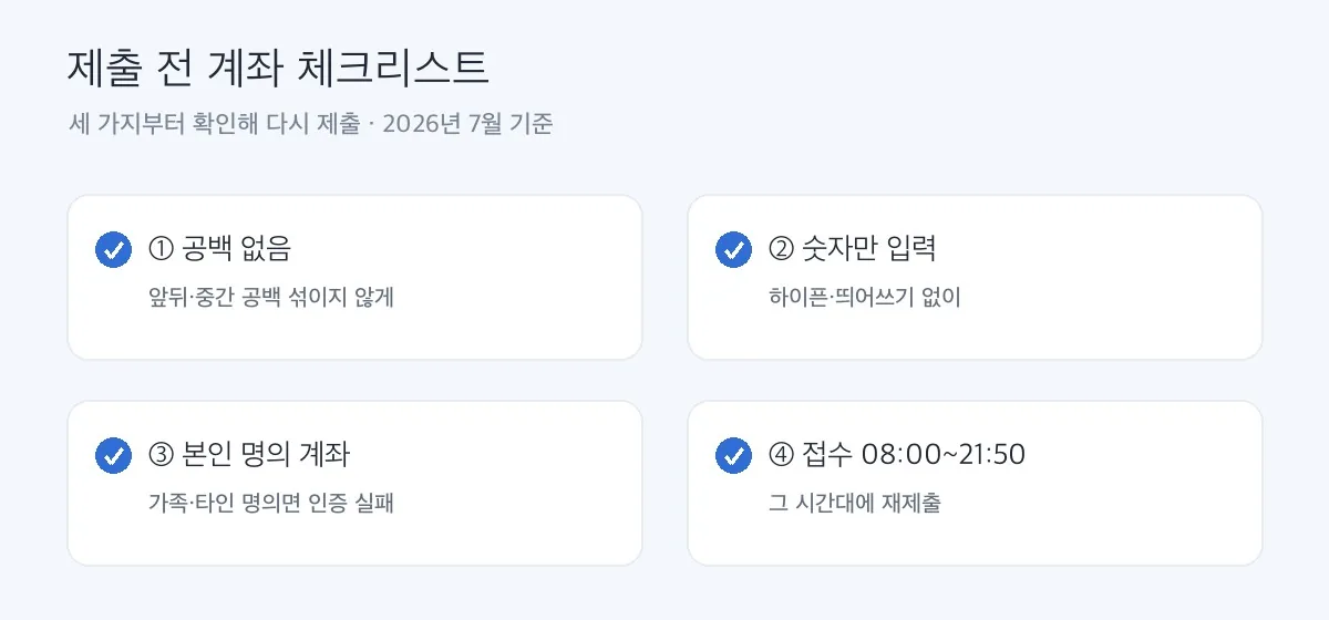 제출 전 계좌 정보 확인 체크리스트